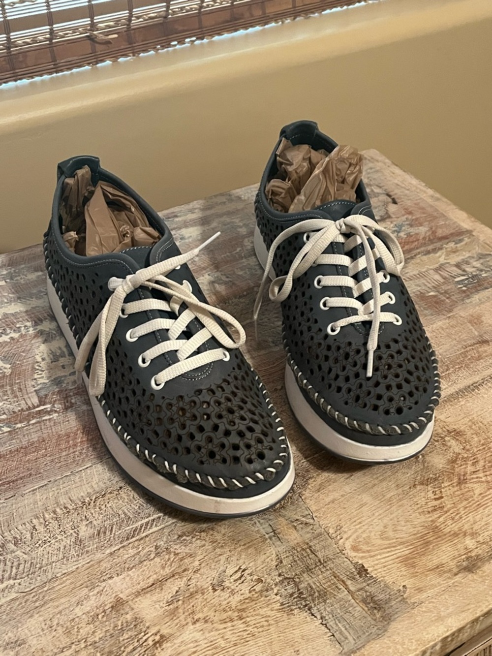 Spring Step Navy Perforated Lace-Up Sneakers with White Laces - Picture 2 of 4
